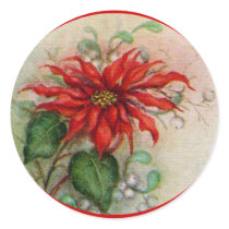 Vintage Christmas Poinsetta Sticker by LorrieM Vintage Christmas Poinsetta Sticker