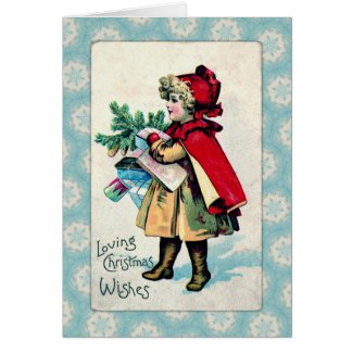 Vintage Christmas Present Girl Card
