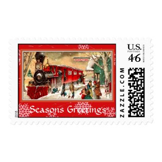 Vintage Christmas Red Train at Station Postage