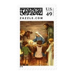 Vintage Christmas, Religious Nativity w Baby Jesus Postage Stamp