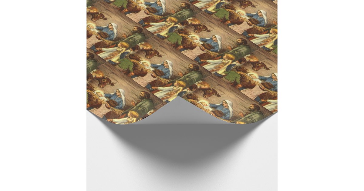 Vintage Christmas, Religious Nativity w Baby Jesus Wrapping Paper Zazzle