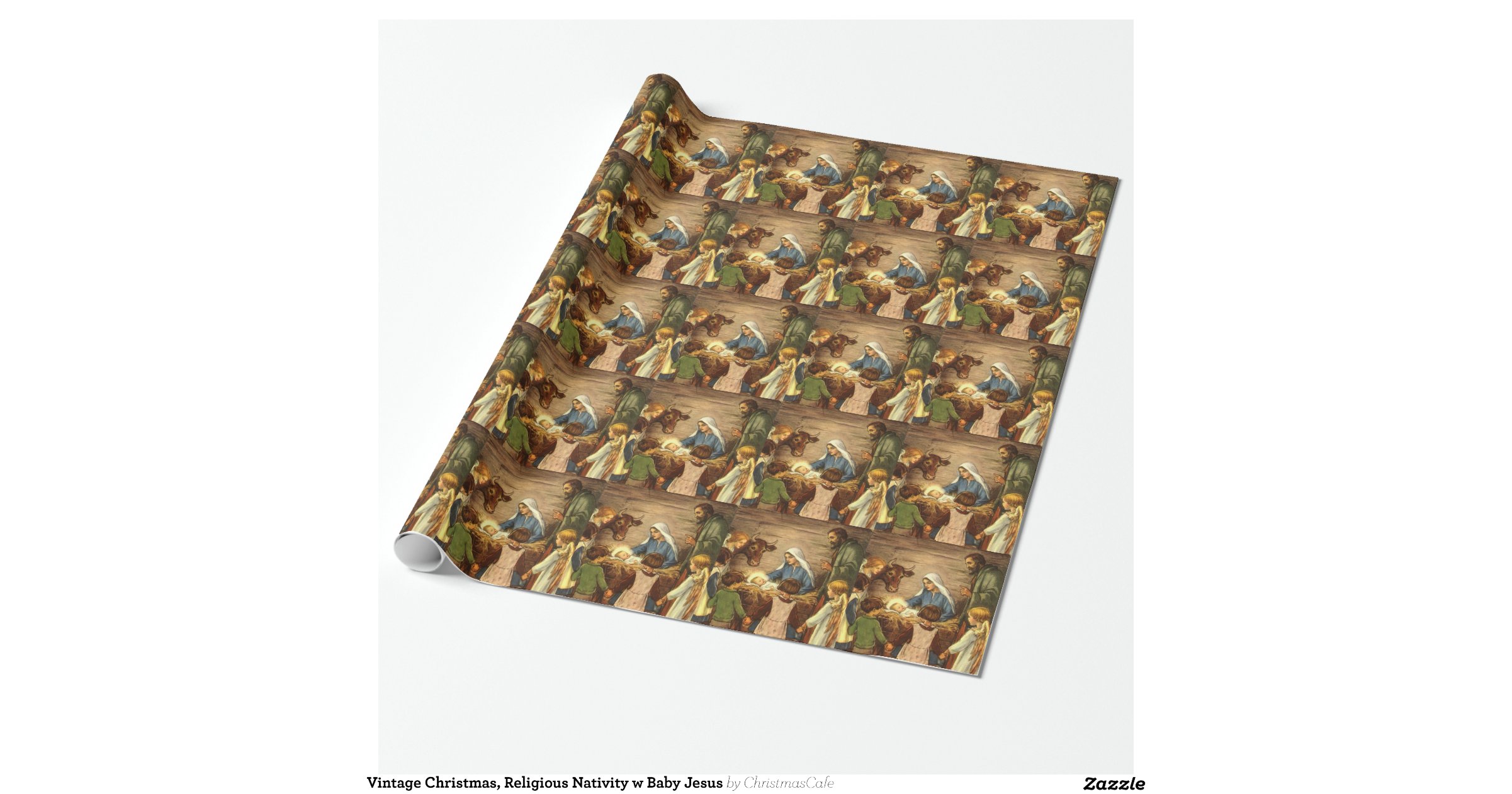 Vintage Christmas, Religious Nativity w Baby Jesus Wrapping Paper Zazzle