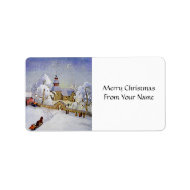 Vintage Christmas Rural Church Snow Gift Tag Label