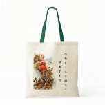 Vintage Christmas Santa and Reindeer Sleigh Canvas Bag