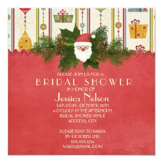 Vintage Christmas Santa Bridal Shower 5.25x5.25 Square Paper Invitation Card