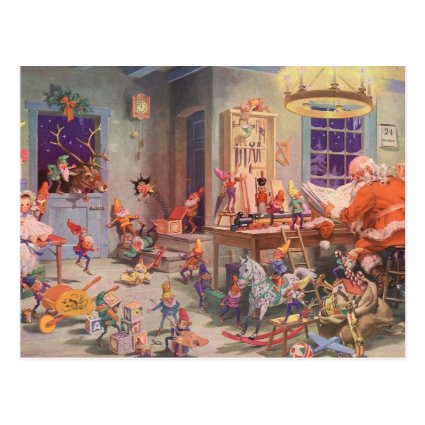 Vintage Christmas, Santa Claus and Elves Workshop Post Cards