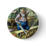 Vintage Christmas, Santa Claus Building Toys Button
