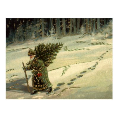 Vintage Christmas, Santa Claus Carrying a Tree Post Card