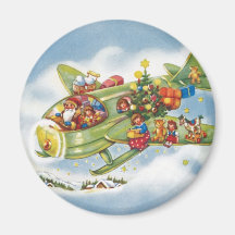 Vintage Christmas, Santa Claus Flying His Airplane Magnet