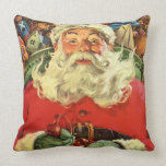 Vintage Christmas, Santa Claus Flying Sleigh Toys Throw Pillow