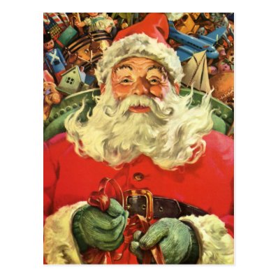 Vintage Christmas, Santa Claus Flying Sleigh Toys Postcard