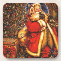 Vintage Christmas Santa Claus happy holiday gift. Drink Coasters