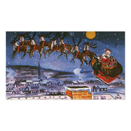 Vintage Christmas, Santa Claus Reindeer Sleigh Business Card Templates (front side)