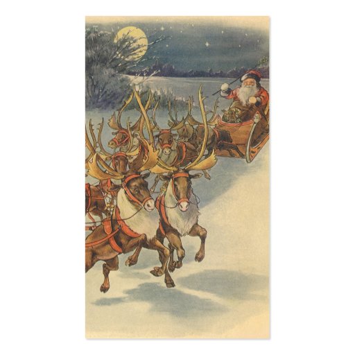 Vintage Christmas Santa Claus Reindeer Sleigh Toys Business Cards
