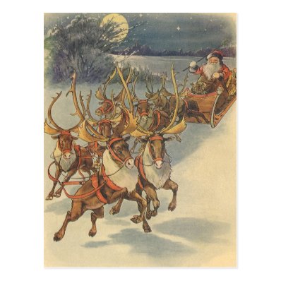 Vintage Christmas Santa Claus Reindeer Sleigh Toys Postcard