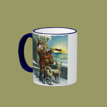 Vintage Christmas Santa Claus Telescope Dog Sunset mugs