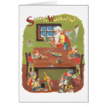 Vintage Christmas Santa with Elves in the Workshop Cards