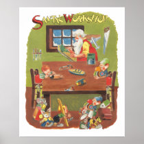 Vintage Christmas Santa with Elves in the Workshop Posters