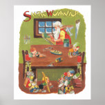 Vintage Christmas Santa with Elves in the Workshop Posters