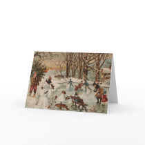 Vintage Christmas scene ice skating Greeting Card