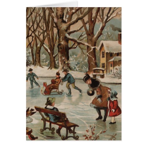 Vintage Christmas Scene Ice Skating Card Zazzle 