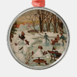 Vintage Christmas scene ice skating Christmas Ornaments