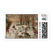 Vintage Christmas scene ice skating Postage Stamp