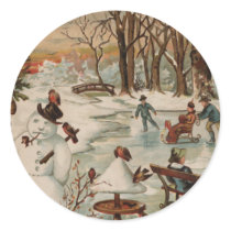 Vintage Christmas scene ice skating Stickers