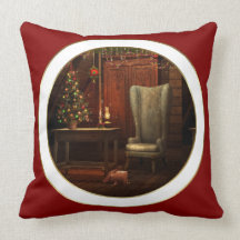 Vintage Christmas Scene Pillow