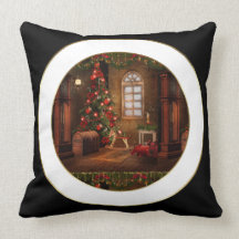 Vintage Christmas Scene Pillow