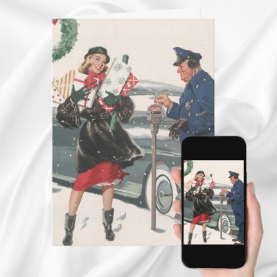 Vintage Christmas Shopping, Customizable Card