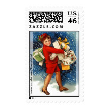 Vintage Christmas Shopping Girl Postage