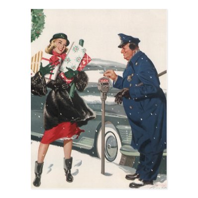 Vintage Christmas, Shopping Presents Policeman Postcards