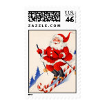 Vintage Christmas Skiing Santa Claus postage