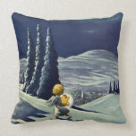 Vintage Christmas Snow Angel Walking with a Star Throw Pillows