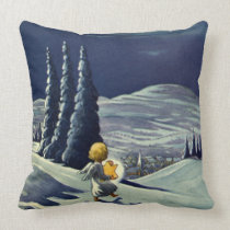 Vintage Christmas Snow Angel Walking with a Star Throw Pillows