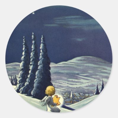 Vintage Christmas Snow Angel Walking with a Star Sticker