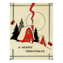 Vintage Christmas Snow Cabin Postcard