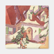 Vintage Christmas Snow House, Hanging Lights Fridge Magnet