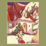 Vintage Christmas Snow House, Hanging Lights postcards