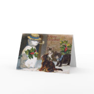 Vintage Christmas Snowman & Kittens Card