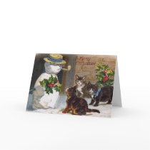 Vintage Christmas Snowman & Kittens Card by MyOtherPlanet Vintage Christmas Snowman & Kittens Card