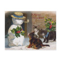 Vintage Christmas Snowman & Kittens Card postcards