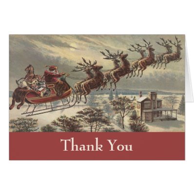 Vintage Christmas Thank You Greeting Card