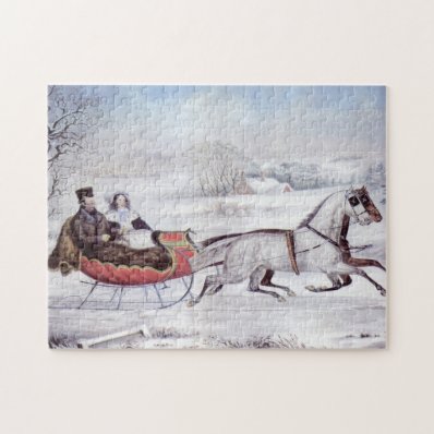 Vintage Christmas; The Road Winter, Romantic Ride Jigsaw Puzzles