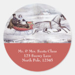 Vintage Christmas; The Road Winter, Romantic Ride Round Stickers