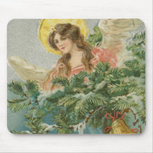 Vintage Christmas Town Angel Mouse Pads