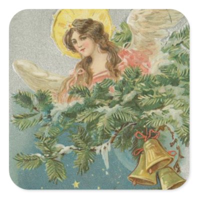 Vintage Christmas Town Angel Square Sticker