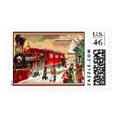 Vintage Christmas Train Station Postage