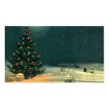 Vintage Christmas Tree at Night Lights Snow Winter Business Card Templates